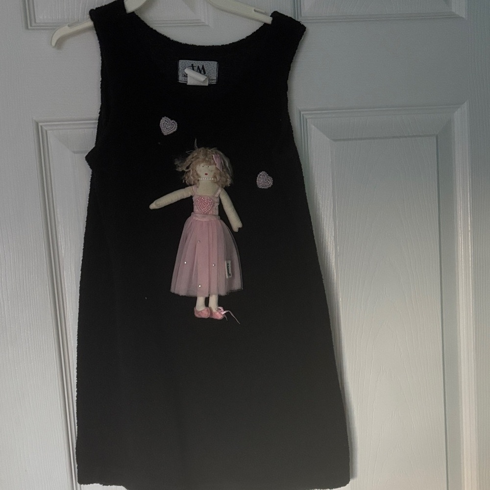 Black Sleeveless Dress with Doll Applique